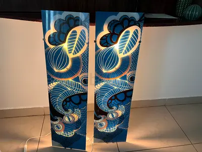 Pair of Tall Blue Patterned wall Lamps - Used, Working