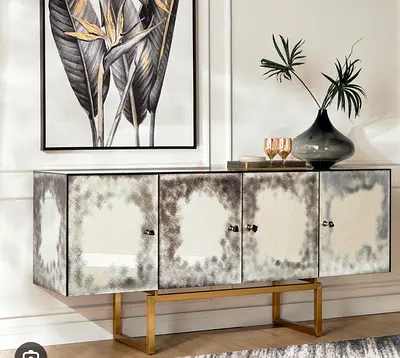 Mirrored Gold-Base Sideboard / Console Cabinet - 4 Doors buffet