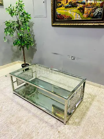 Glass and Mirrored Rectangular Coffee Table with Silver Frame