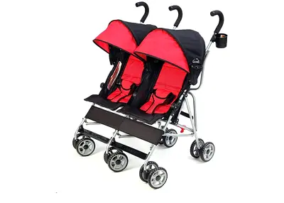 Kolcraft Cloud Side-by-Side Double Umbrella Stroller (Red & Black)