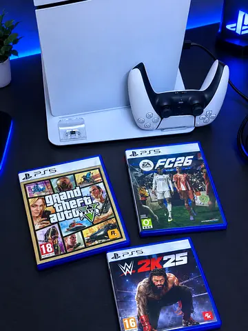 PlayStation 5 Console with DualSense + 3 PS5 Games (GTA V, FC 26, WWE 2K25)
