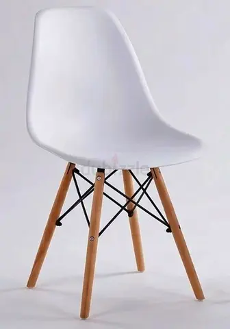 Six White Modern Dining/Desk Chair with Wooden Legs