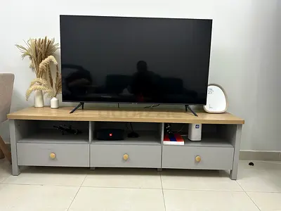 Wooden TV Unit / Media Console with 3 Drawers - Grey Top Oak Finish