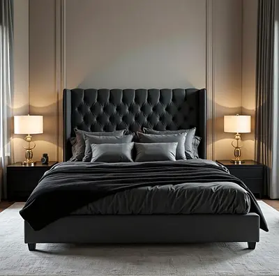 King size tufted upholstered bed frame with headboard