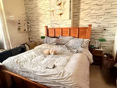 Solid Wood Queen Bed Frame with Headboard - Good Condition