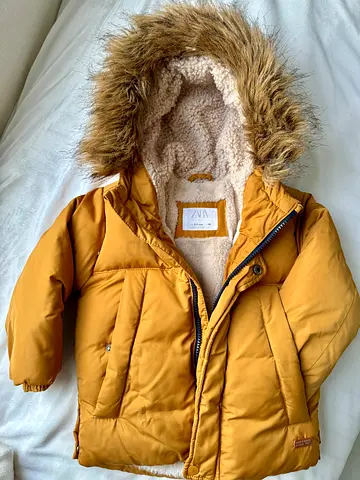 Zara kids winter down feather jacket with faux fur hood - size 98cm 2-3yo