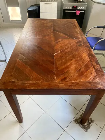 Solid Wood Dining Table - Rustic Parquet Top, Seats 6