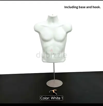 Male Torso Display Mannequin with Base - White