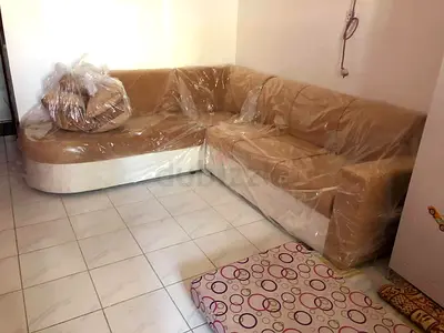 L-shaped beige valvet Fabric sofa available for sale