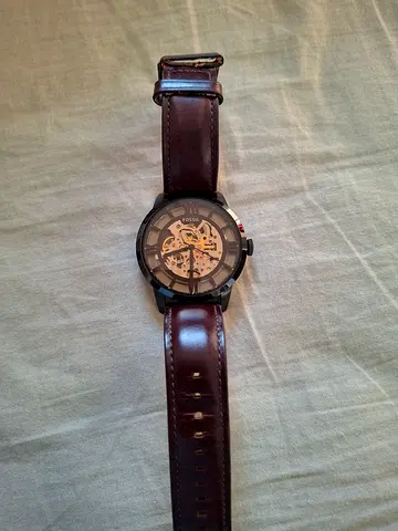 Fossil Men's mechanical watch with brown leather strap