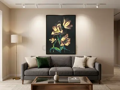 Original Floral Painting on Canvas — signed Large Tulip Artwork (120 x 90 cm)