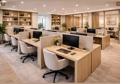 Modern Open-Plan Office Workstations Set (Multiple Desks & Partitions)
