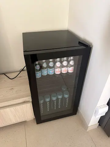 Compact Glass-Door Beverage Cooler Fridge - Black