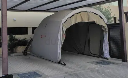 Large outdoor SUV shelter / Nissan Patrol can fit inside - beige fabric, freestanding