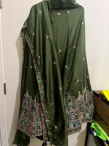 Olive green embroidered lahenga- new