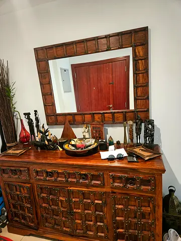Solid wood console and mirror for sale