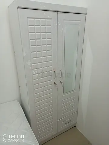 White 2-Door Wardrobe with Mirror - Good Condition