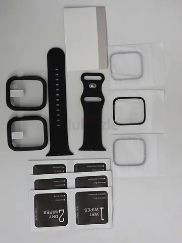 Apple Watch 7,8,9 silicone sport band, Screen Case and Protector set (45mm) - Black