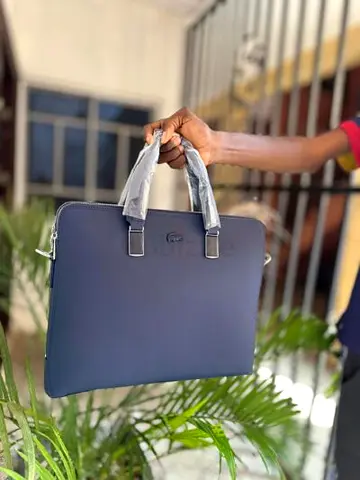 Lacoste Slim navy laptop briefcase with handles