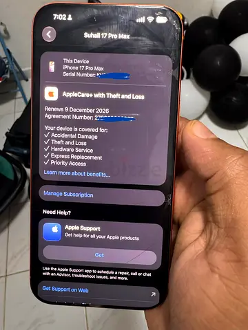 iPhone 17 Pro Max 512GB with AppleCare+ (Theft & Loss) - Good Condition