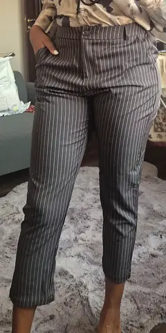 Grey pinstripe high-waist slim trousers - size medium, excellent condition