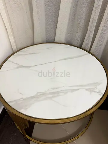 Round Marble-Top Coffee Table with Brass Frame (Set of 2)