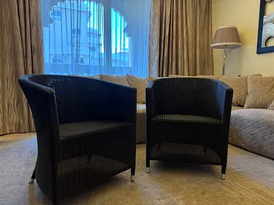 Pair of Black Wicker Armchairs - Good Used Condition