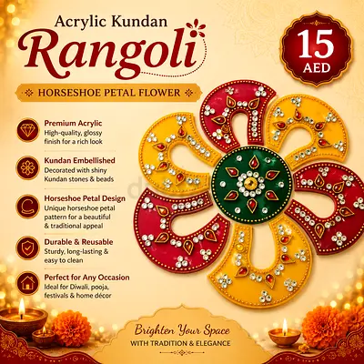 Acrylic Kundan Horseshoe Petal Rangoli - Decorative Diwali Art