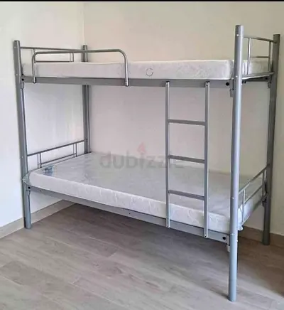 Metal Bunk Bed with Two Mattresses - Silver, Good Condition