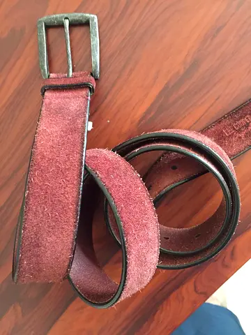 Brown Suede Leather Belt with Metal Buckle - Gently Used