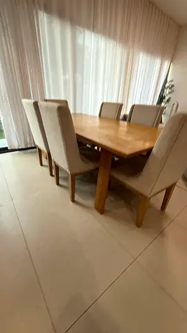 Solid Wood 6-Seater Dining Table with Upholstered High-Back Chairs