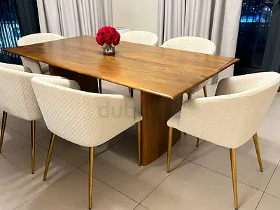 West Elm Solid Wood Dining Table with 6 home center Upholstered Chairs - Good Condition
