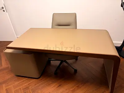 Desk table with chair and floor pendant light