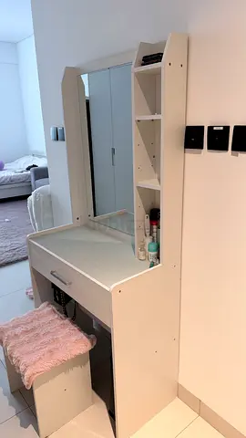 White Dressing Table with Mirror and Shelves