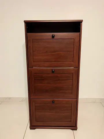 Tall 3-Drawer Wooden Shoe Cabinet / Storage Unit - Dark Brown