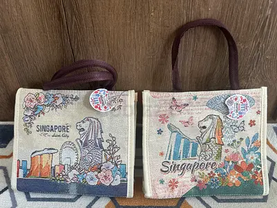 Set of 2 Singapore Souvenir Canvas Tote Bags (Reusable)