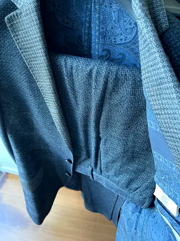 Authentic Etro men’s suit - navy patterned and grey textured, good condition