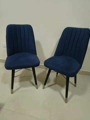 Set of 2 Blue Velvet Chairs with Metal Legs - Excellent Condition