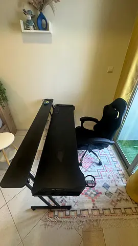 Adjustable Black Gaming/Computer Desk with Ergonomic Chair - Good Condition
