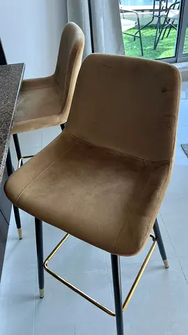 Set of 2 Velvet Bar Stools with Gold Footrest - Brown Yellow