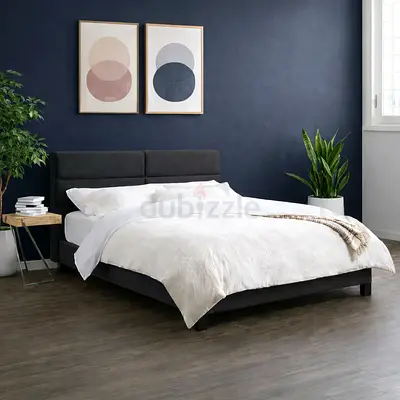 Sleek line headboard black velvet queen bed