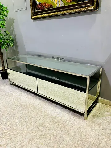 Mirrored Glass TV Stand / Entertainment Unit - Modern Low Console