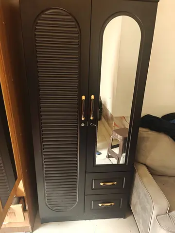 Dark wood freestanding wardrobe with mirror and drawers - Excellent condition