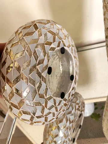 Set of 2 Mosaic Decorative Vases / Candle Holders - Gold & White
