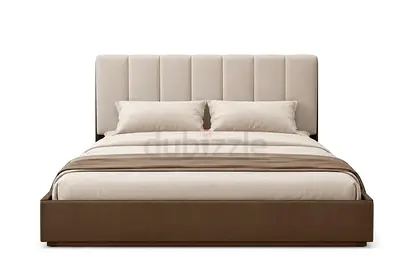 King size upholstered bed frame with padded headboard - neutral beige
