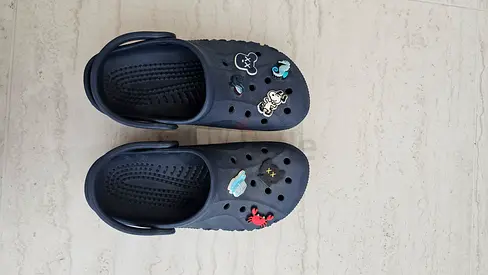 Navy blue crocs (with all the charms) - size UK 5 , lightly used