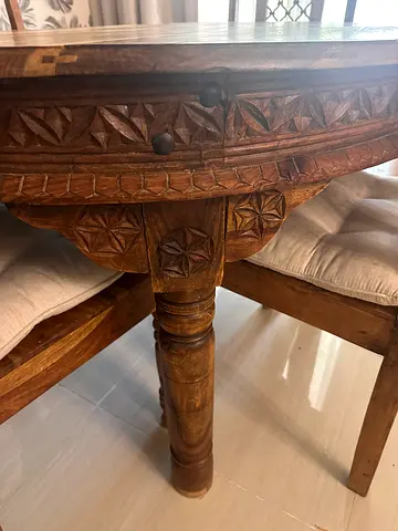 Hand-carved Solid Wood Round Side Table with Intricate Detailing