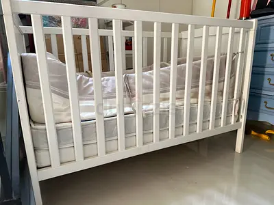White ikea Wooden Baby and toddler Crib bed with Mattress - almost new Condition