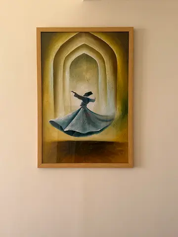 Framed Oil Painting of Whirling Dervish in Arched Niche