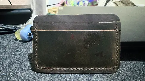 Dark Brown Full grain Leather Minimalist Card Holder - Hand stitched